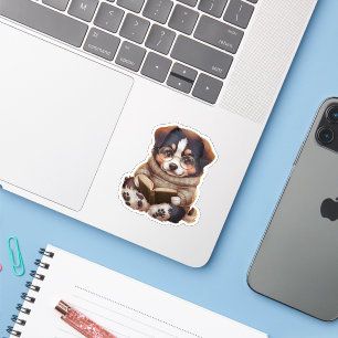Cute Kawaii Swiss Mountain Dog Reading Book Lover Sticker