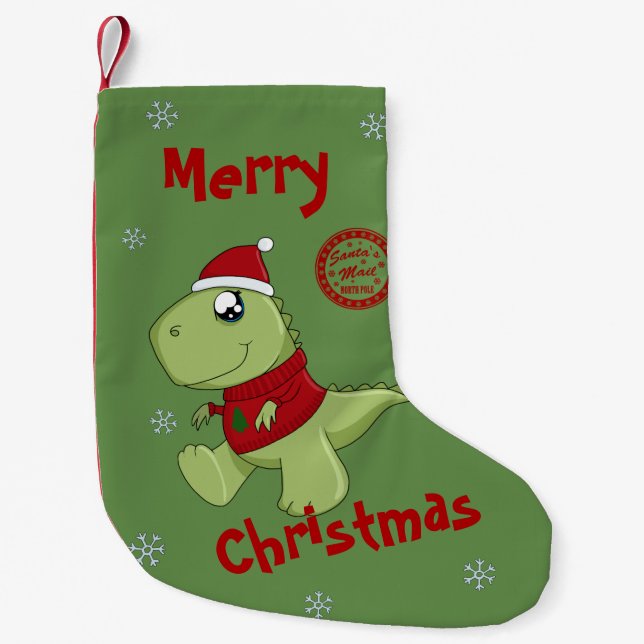 Cute Kawaii T-Rex - Chrismtas Small Christmas Stocking (Front)