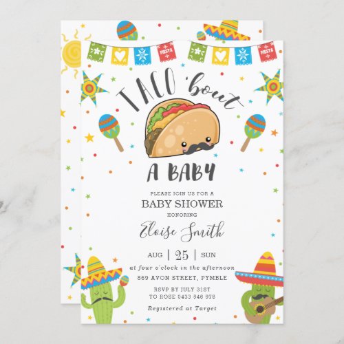 Cute Kawaii Taco Bout a Baby Fiesta Baby Shower Invitation