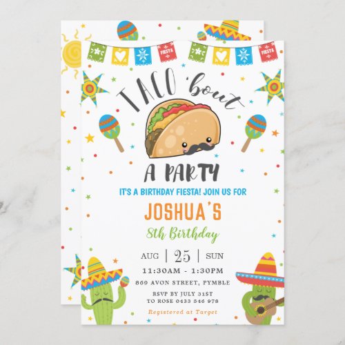 Cute Kawaii Taco Bout a Party Fiesta Birthday Invitation