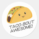 Cute Kawaii Taco Taco-bout Awesome Classic Round Sticker at Zazzle
