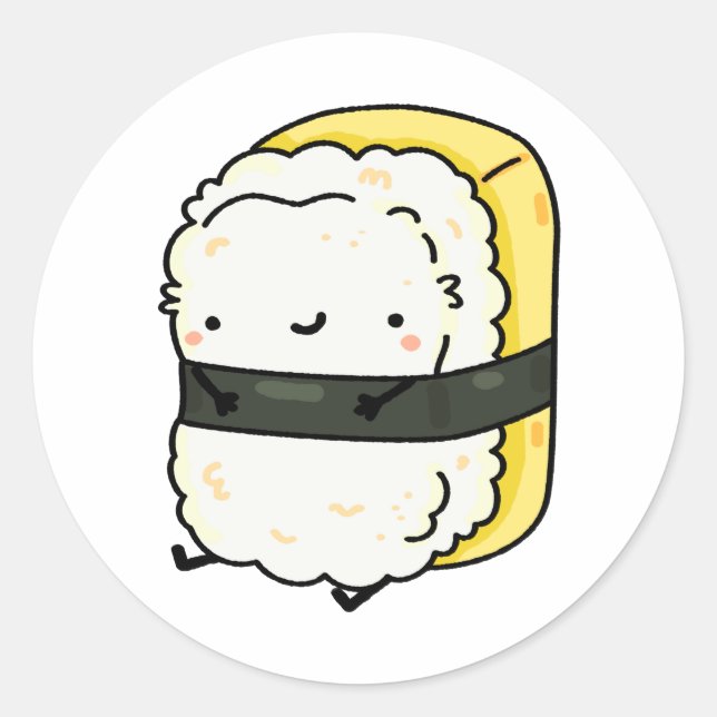 Cute Kawaii Tamago Sushi Classic Round Sticker (Front)