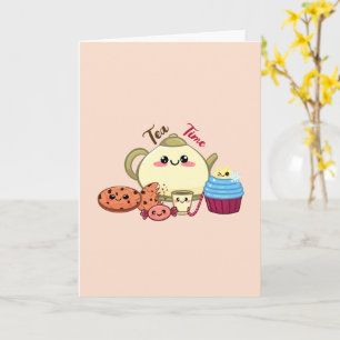 Cute Kawaii Tea Time & Sweets Illustration Card