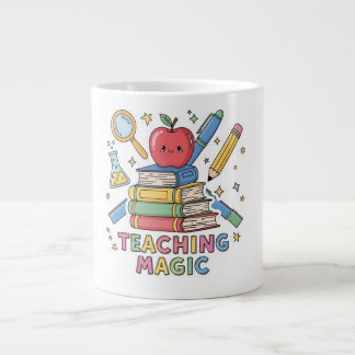 Cute Kawaii Teacher Magic Books & Apple Giant Coffee Mug