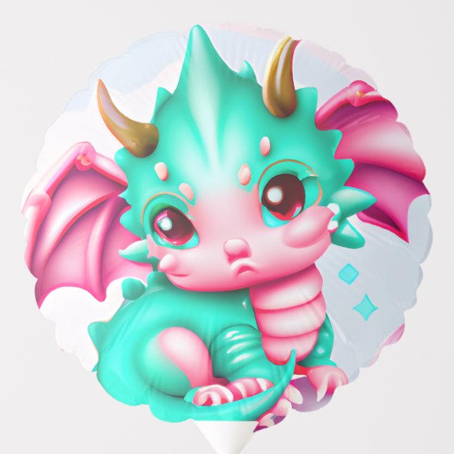 Cute Kawaii Teal and Pink Baby Dragon  Balloon (Front)