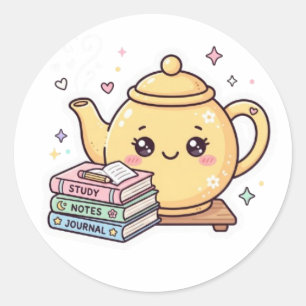Cute Kawaii Teapot Study Notes Journal BookSticker Classic Round Sticker
