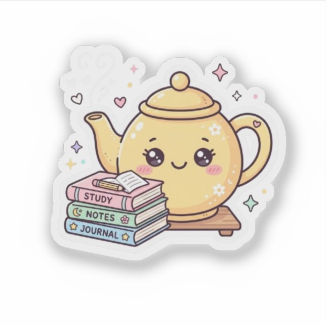 Cute Kawaii Teapot Study Notes Journal BookSticker Sticker (Front)