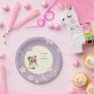 Cute kawaii teddy bear girly lilac purple paper plates