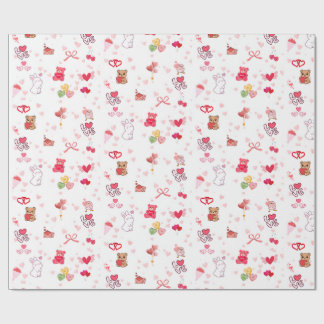 Cute Kawaii Teddy Bear & Hearts Valentine's Day Wr Wrapping Paper