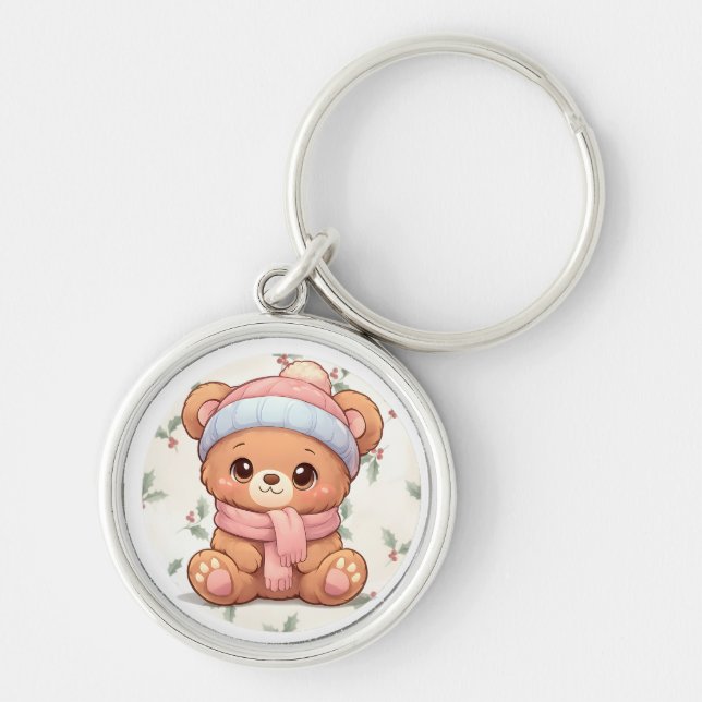 Cute Kawaii Teddy Bear Winter Keychain (Front)