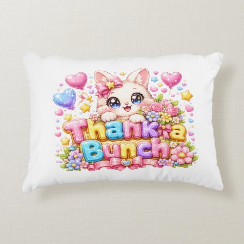 Cute Kawaii Thank a Bunch Cat Name Pastel Pink Flo Accent Pillow
