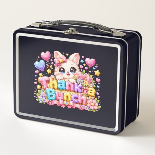 Cute Kawaii Thank a Bunch Cat Name Pastel Pink Flo Metal Lunch Box