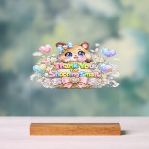 Cute Kawaii Thank You For Shopping Small Cat Paste Acrylic Sign