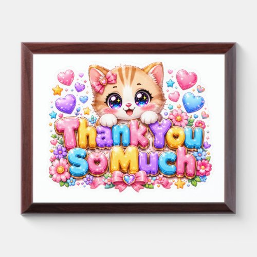 Cute Kawaii Thank You So Much Cat Name Pastel Pink Award Plaque