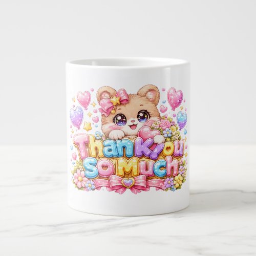 Cute Kawaii Thank You So Much Teddy Bear Pastel Pi Giant Coffee Mug