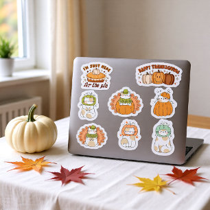 Cute Kawaii Thanksgiving Cats Pumpkin Pie Autumn Sticker