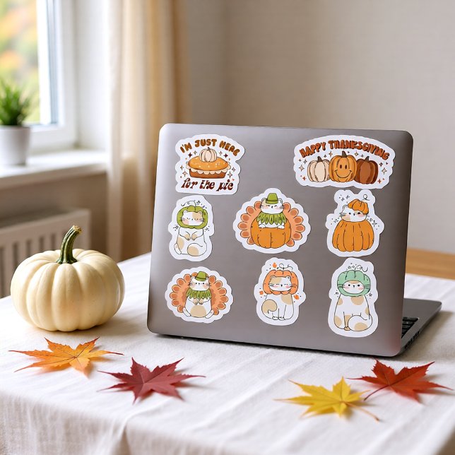 Cute Kawaii Thanksgiving Cats Pumpkin Pie Autumn Sticker (Cute Kawaii Thanksgiving Cats Pumpkin Pie Autumn Sticker)