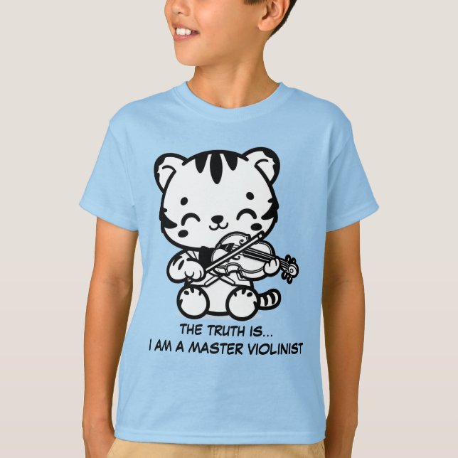 Cute Kawaii Tiger Playing Violin T-Shirt (Front)