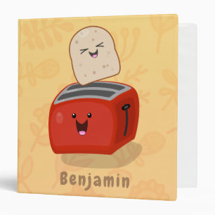 Cute kawaii toast and red toaster cartoon 3 ring binder