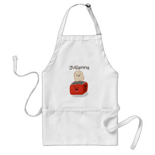 Cute kawaii toast and red toaster cartoon adult apron