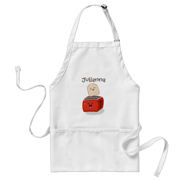 Cute kawaii toast and red toaster cartoon adult apron (Front)