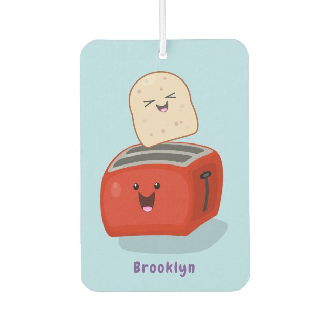 Cute kawaii toast and red toaster cartoon  air freshener (Front)