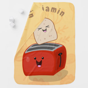 Cute kawaii toast and red toaster cartoon baby blanket
