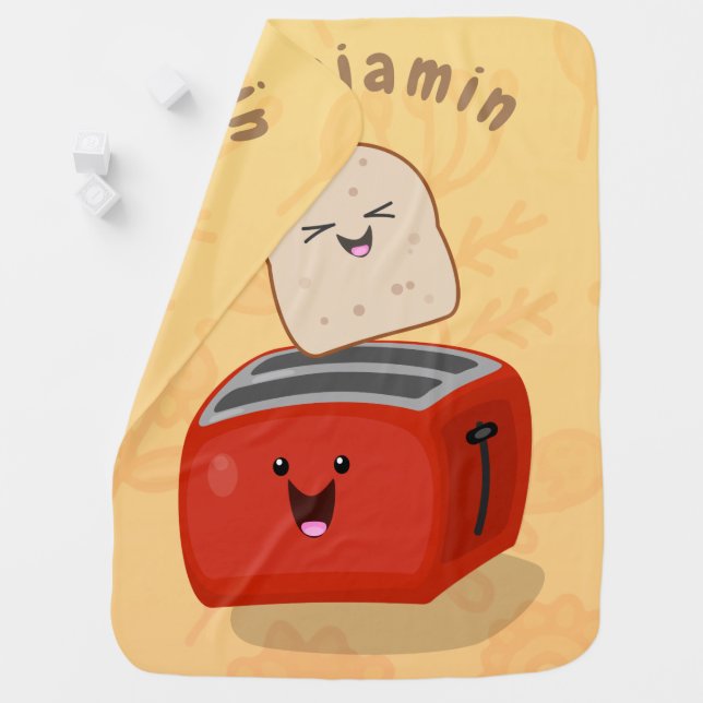 Cute kawaii toast and red toaster cartoon baby blanket (In Situ)