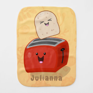 Cute kawaii toast and red toaster cartoon baby burp cloth