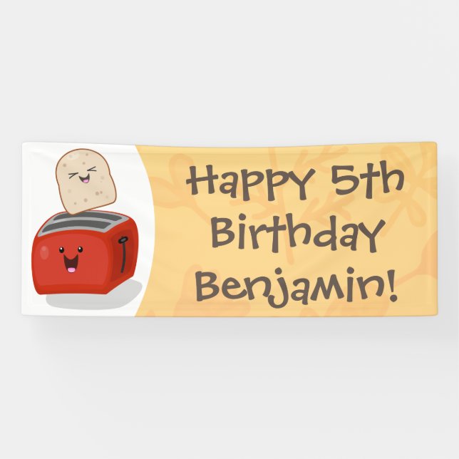 Cute kawaii toast and red toaster cartoon banner (Horizontal)