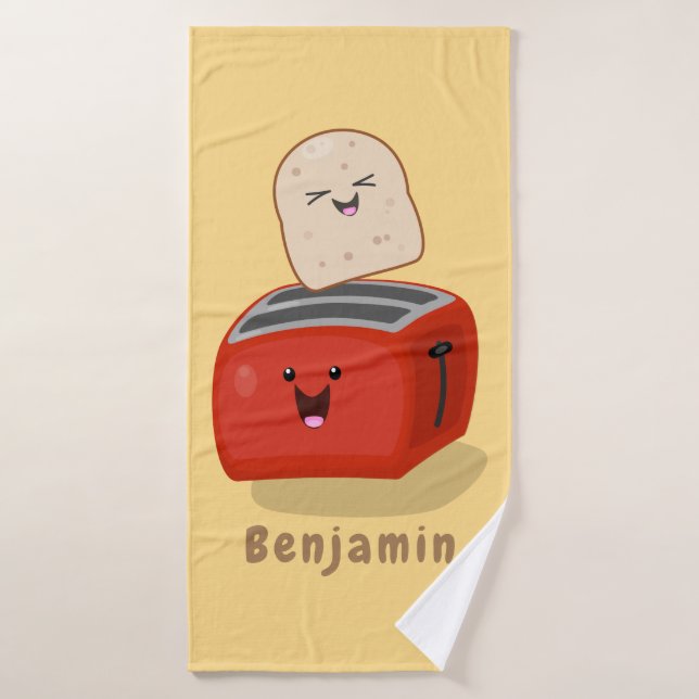 Cute kawaii toast and red toaster cartoon bath towel set (Bath Towel)