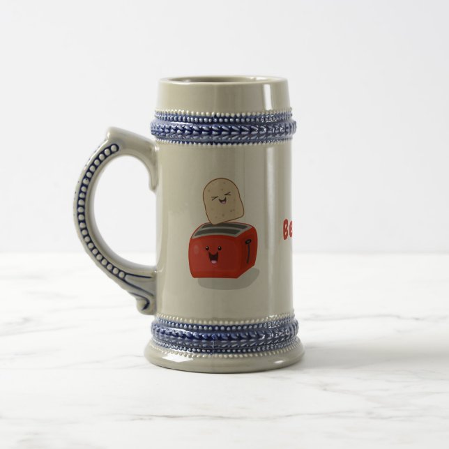 Cute kawaii toast and red toaster cartoon beer stein (Left)