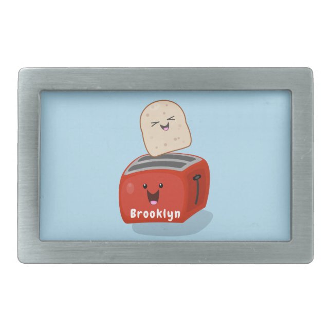 Cute kawaii toast and red toaster cartoon belt buckle (Front)