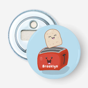 Cute kawaii toast and red toaster cartoon bottle opener