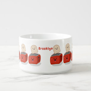 Cute kawaii toast and red toaster cartoon bowl