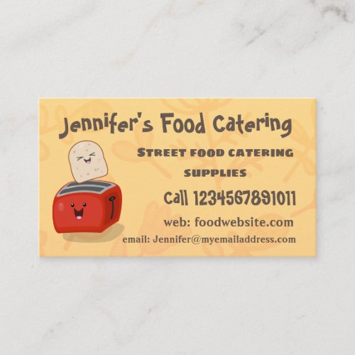 Cute kawaii toast and red toaster cartoon business card