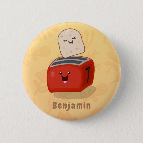 Cute kawaii toast and red toaster cartoon button