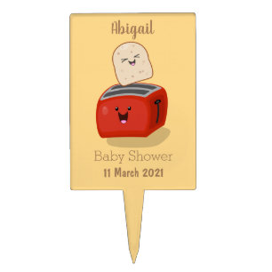 Cute kawaii toast and red toaster cartoon cake topper
