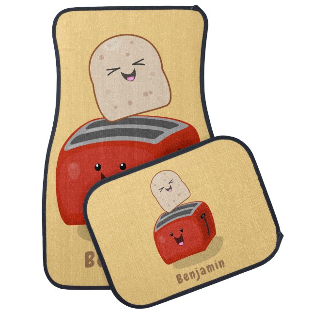 Cute kawaii toast and red toaster cartoon  car floor mat (Set)