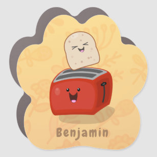 Cute kawaii toast and red toaster cartoon car magnet