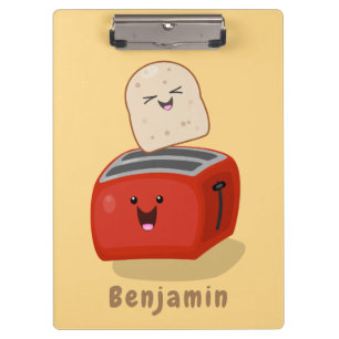 Cute kawaii toast and red toaster cartoon clipboard