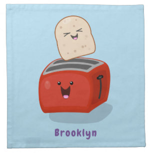 Cute kawaii toast and red toaster cartoon cloth napkin