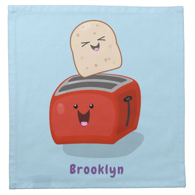 Cute kawaii toast and red toaster cartoon cloth napkin (Front)