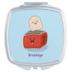 Cute kawaii toast and red toaster cartoon compact mirror