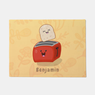 Cute kawaii toast and red toaster cartoon doormat
