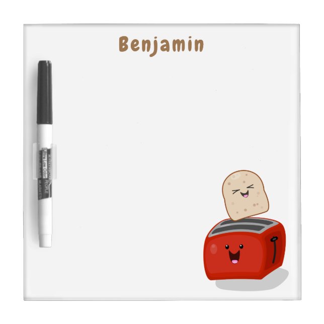 Cute kawaii toast and red toaster cartoon dry erase board (Front)