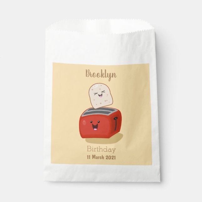 Cute kawaii toast and red toaster cartoon favor bag (Front)
