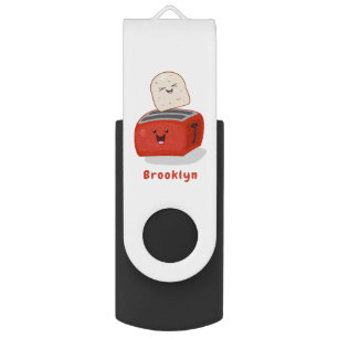 Cute kawaii toast and red toaster cartoon flash drive