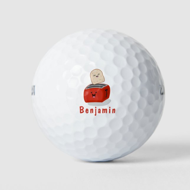 Cute kawaii toast and red toaster cartoon golf balls (Front)
