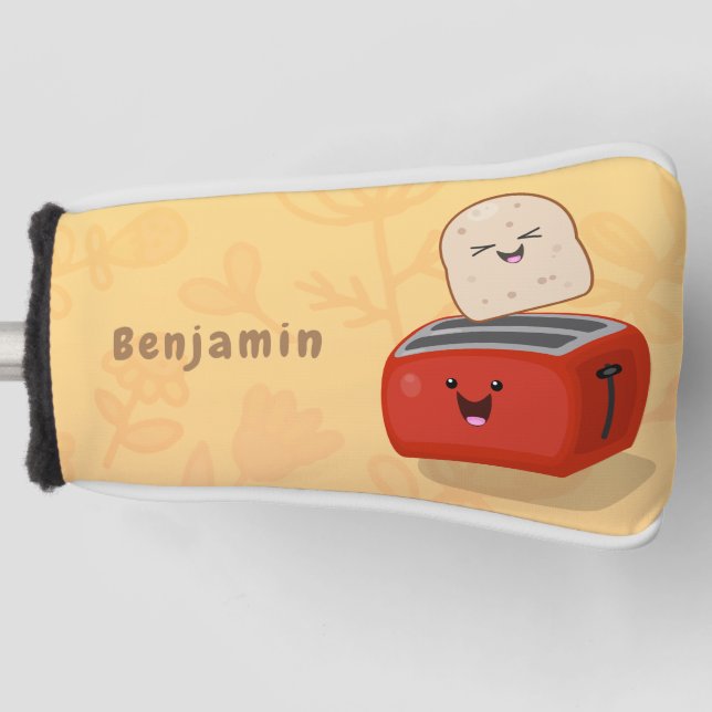 Cute kawaii toast and red toaster cartoon golf head cover (Front)